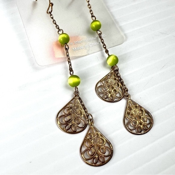 Maple International Dangle Earrings Bronze and Green - Picture 2 of 5